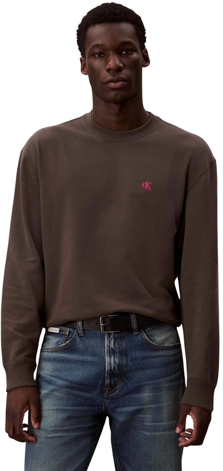 Calvin Klein Uomo Felpa Terry Monogram Relaxed Fit, Marrone (Beluga), XXL