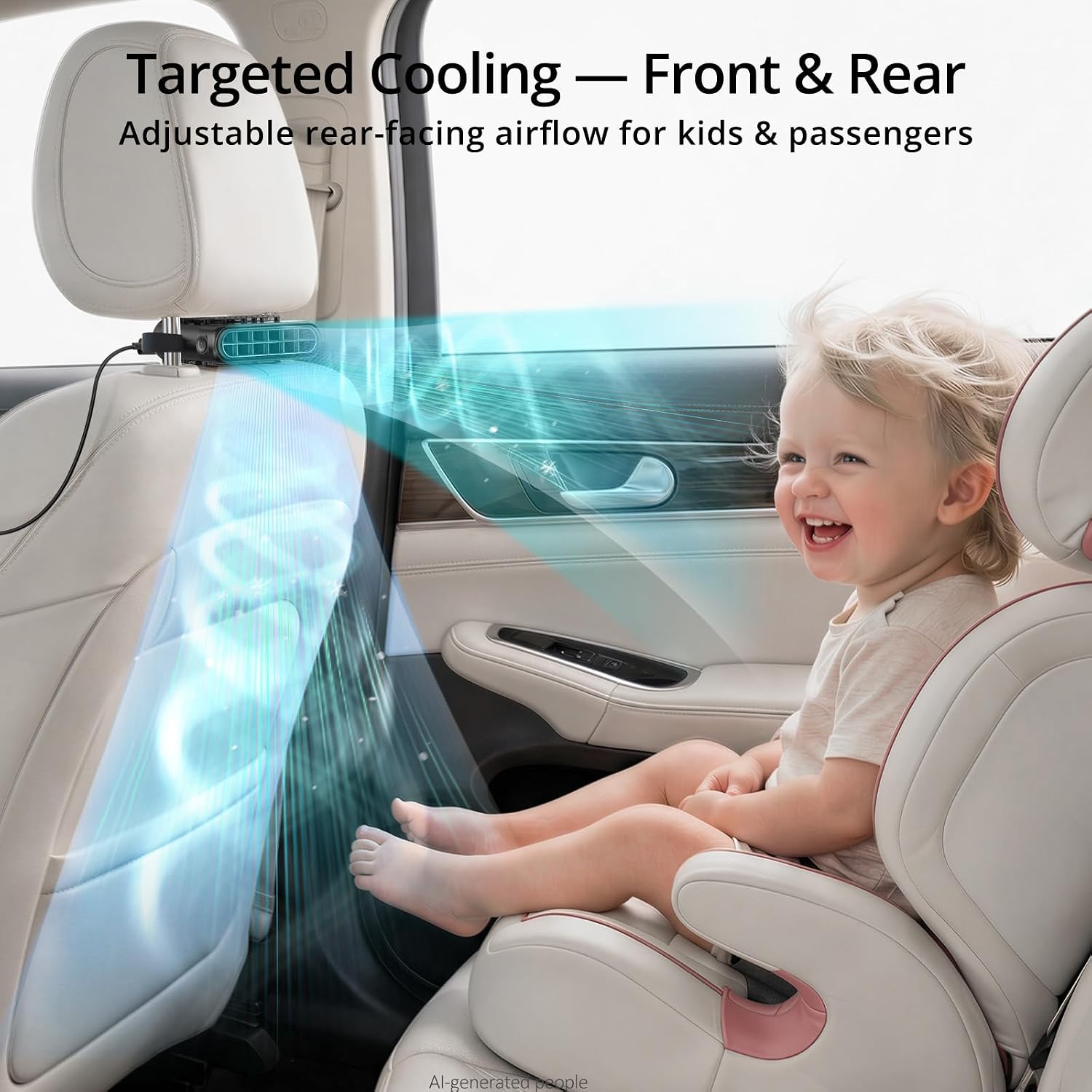 Condition photo showing New/Like New for car seat fan with seatback cooling airflow for driver & back seat passengers, 3-speed quiet usb backseat fan for baby rear facing, headrest carseat fan for infant, kids & dogs black
