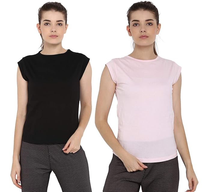 Ap'pulse Women's Cap Sleeve Tshirt(Pack of 2)