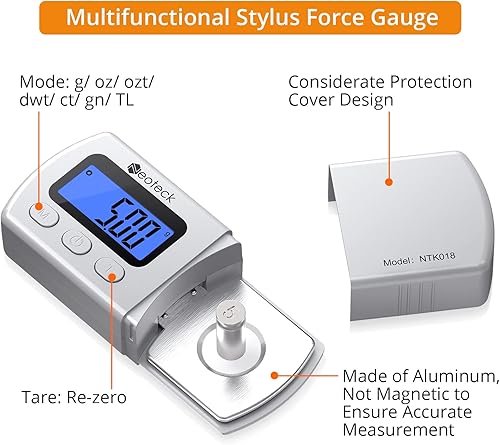 Miniatura 5 de Neoteck balanza digital para aguja de tocadiscos, calibrado de 0.01g, retroiluminación LCD azul para cartucho fono del brazo