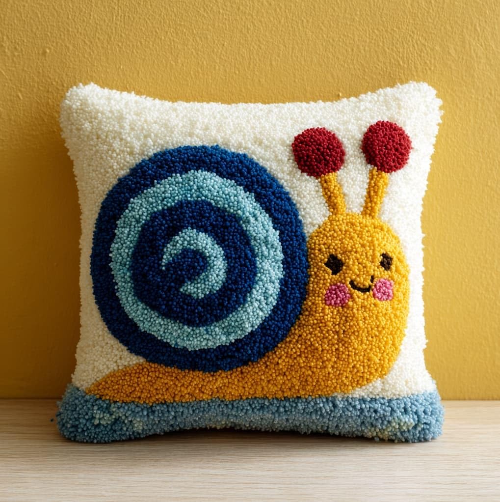 WallustrioaW Latch Hook Kit,Animal Snails,Latch Hook Kits Pillow for Adults Embroidery Pattern Printed Canvas Creativity Crochet Gift,17x17in