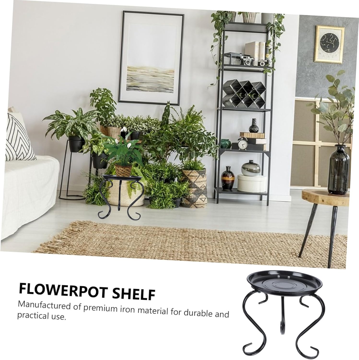 European Style Single-deck Iron Plant Stand for Small Flowerpots Decorative Flowerpot Holder Rack for Terrace Room Indoor Outdoor Display Shelf