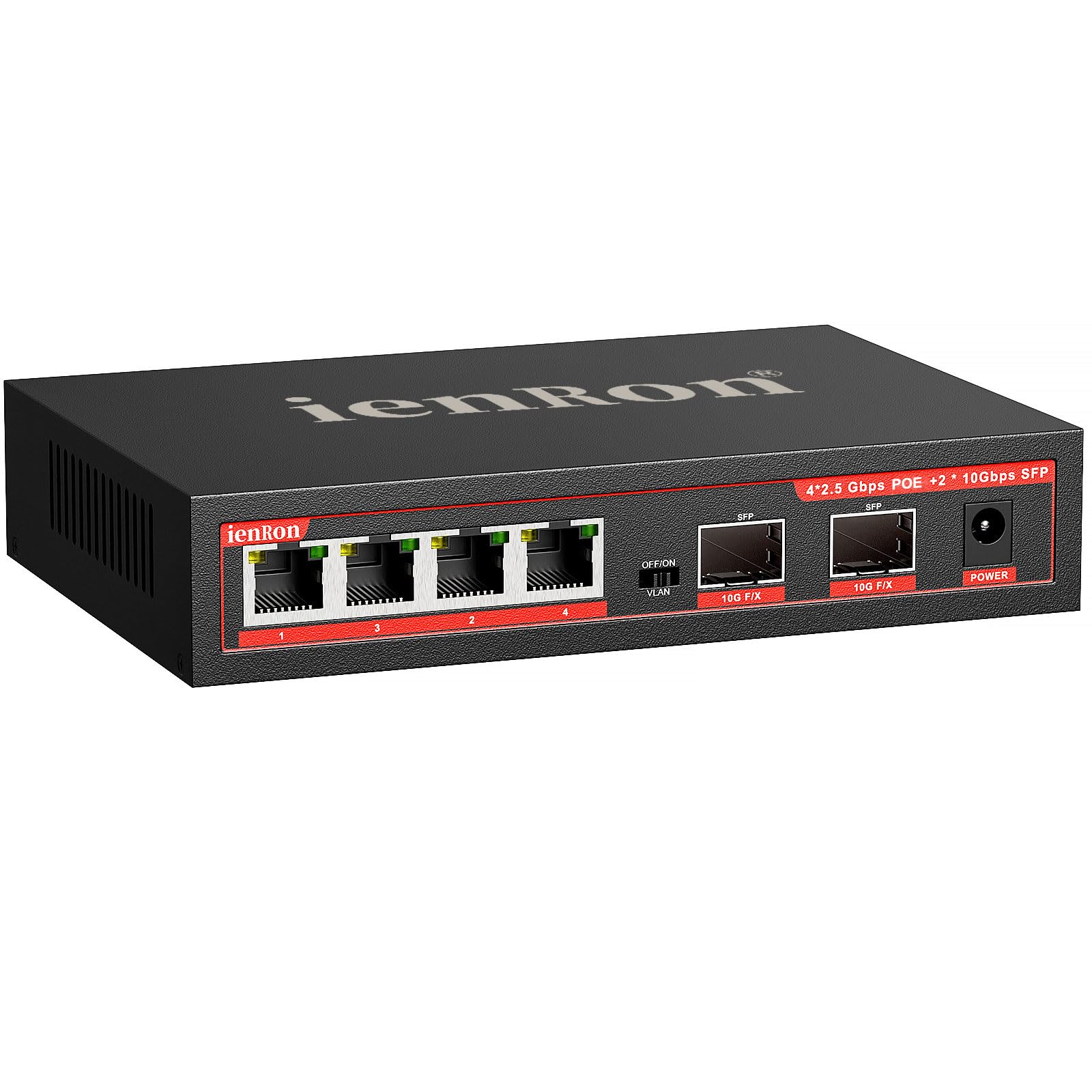 4 Ports 2.5Gb PoE Switch with 2-Port 10Gb SFP+ Ethernet, 6*2.5G POE +2*10G SFP Switches, 65W Fanless Metal IEEE802.3af/at, Wall Mountable for/ AP/NAS/Security with Cable Cat5e,Cat 6 or Cat 6e