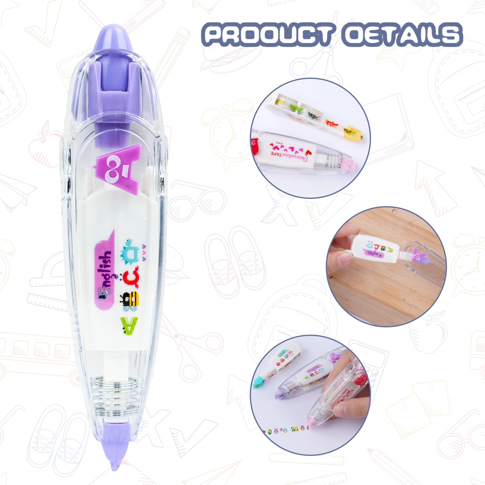 Vicloon Nastro Correzione Decorativo 4 Penne - Con Motivi Per Bambini, Scrapbooking E Fai Da Te