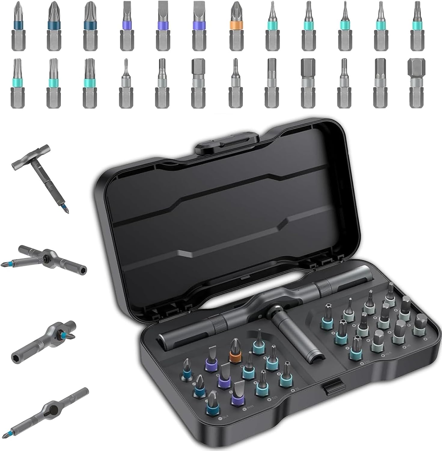 24 in 1 Magnetic Screwdriver Set, Multi-Purpose Ratchet Mini Screwdriver Set, Magnetic DIY Precision Tool Kit with Detachable Handle for Computer Bicycle or DIY