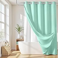 Vista 16 de River Dream Cortina de ducha de mezcla de algodón sin gancho con forro a presión, cortinas de ducha de grado hotelero para baño, repelente al agua