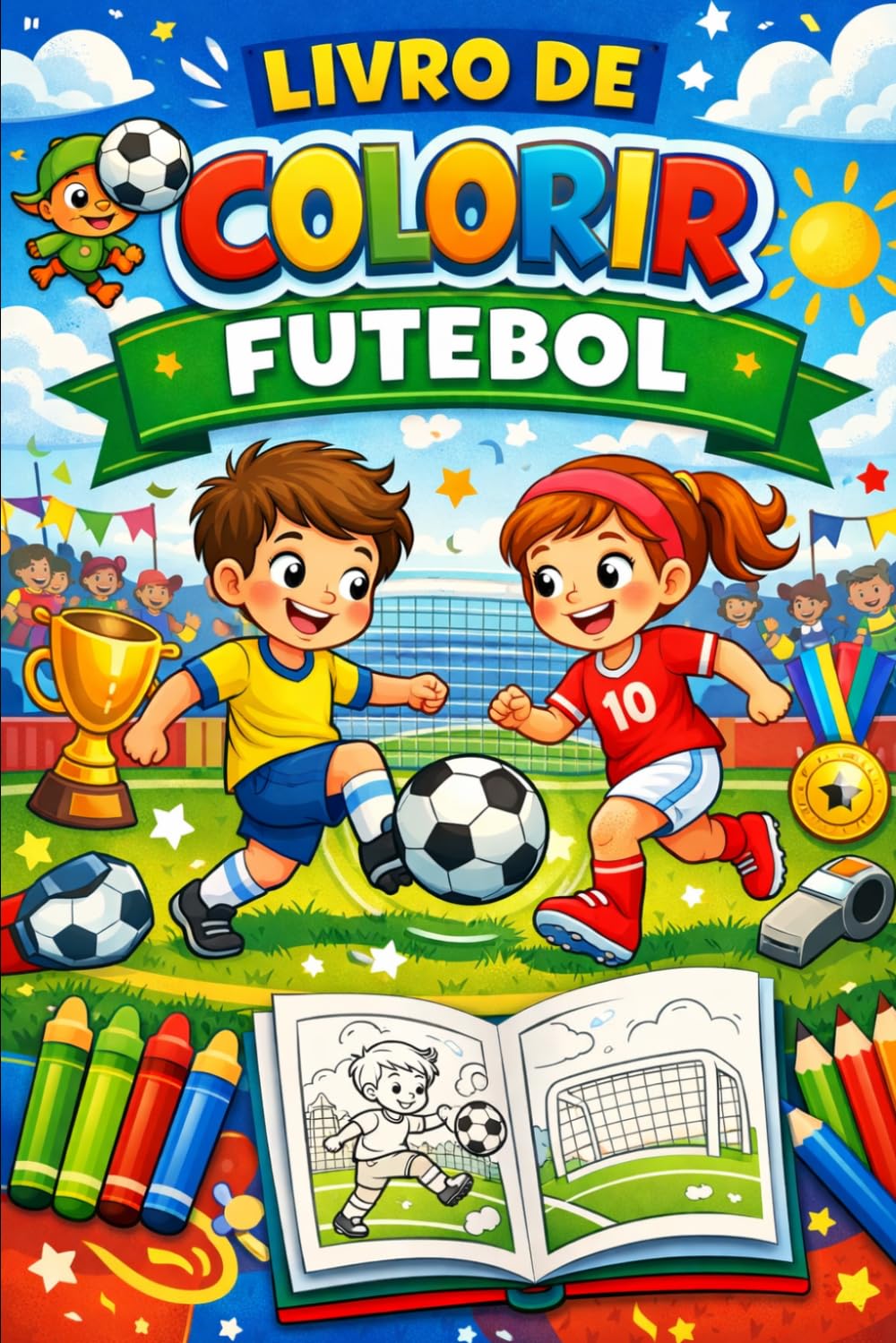 Livro de Colorir Futebol para Crianças: Diversão com o Futebol Brasileiro para Aprender, Criar e se Concentrar