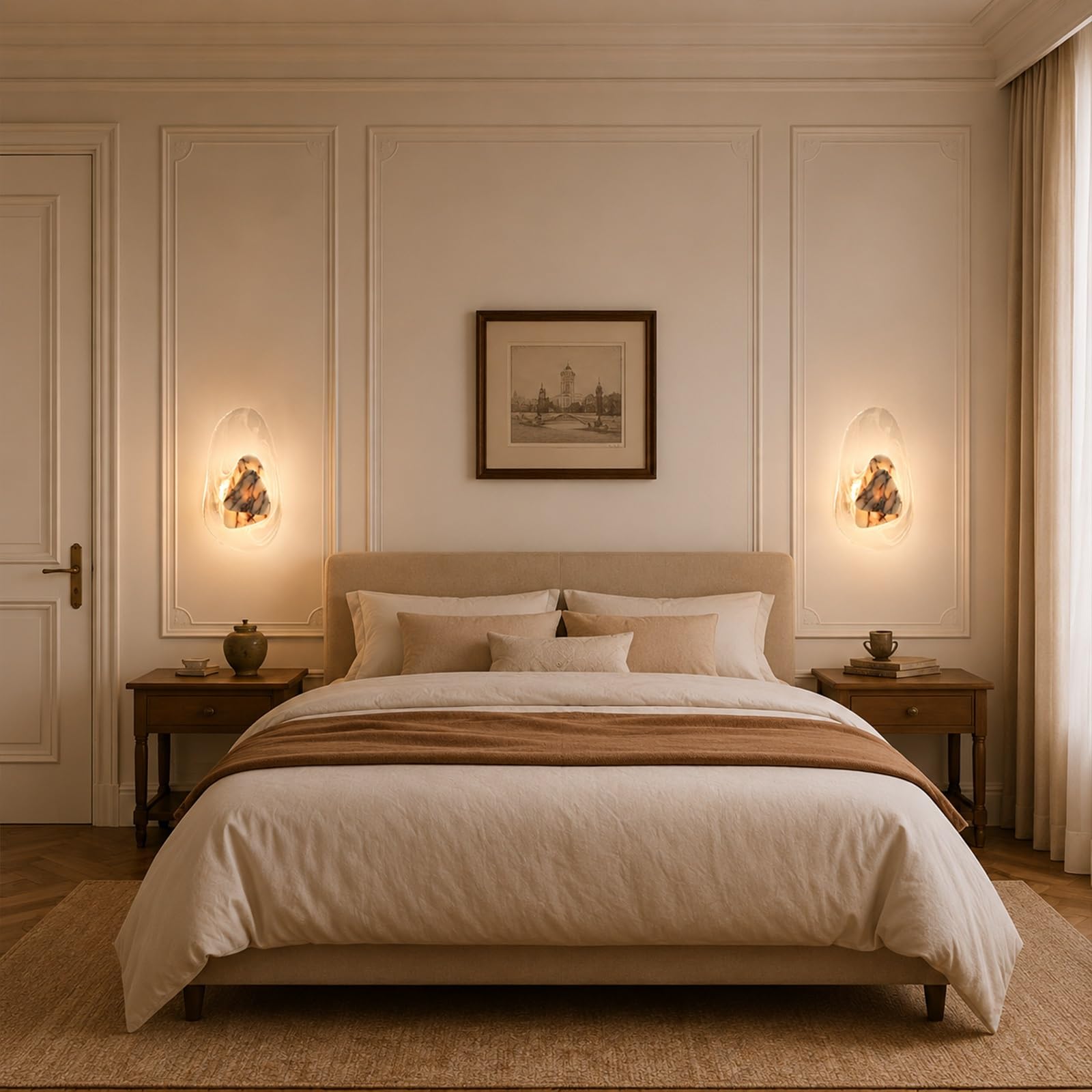 Aplique de pared de mármol natural, lámpara de pared de alabastro | Luz LED moderna de pared de piedra con pantalla de cristal, lámpara de pared interior cableada for sala de estar
