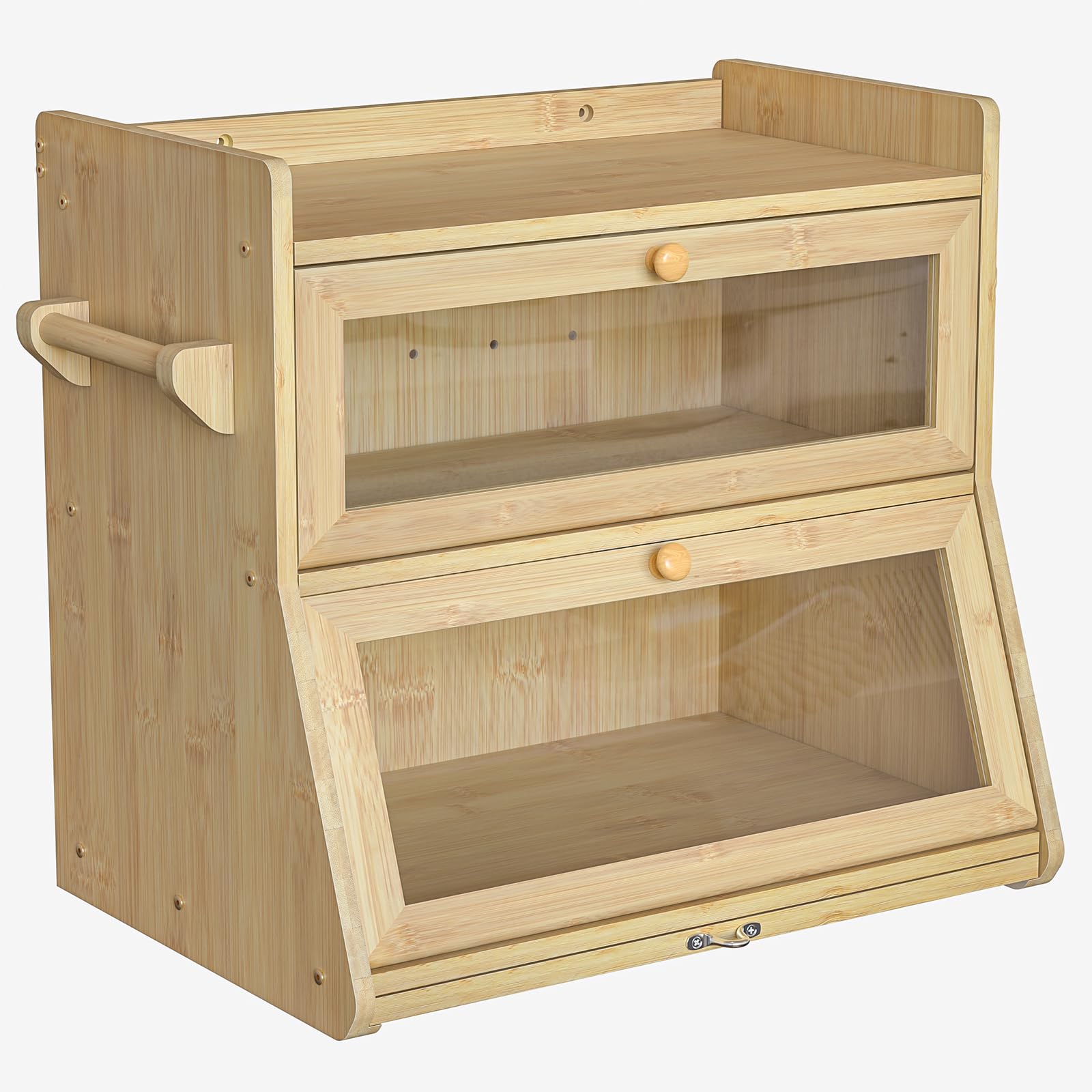 Boîte à pain en bambou, Bois Grande Capacité Boîte Avec planche à découper Boîte de rangement, Pour pain, pain grillé, Huche a Pain pour Cuisine Countertop Double Couche Empilable