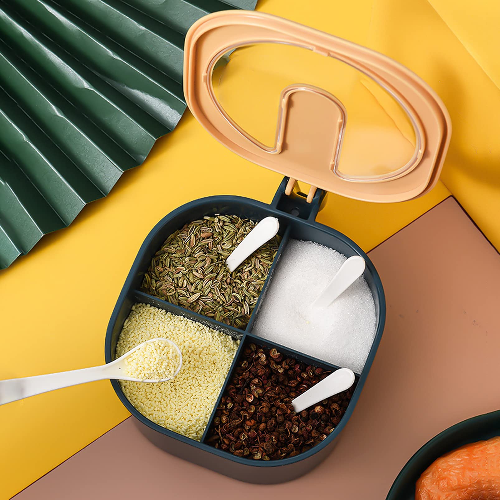 wolpin Plastic Square 4 Sections Multipurpose Masala Rangoli Dabba Box Set, Spice Box Set (Masala Box - 4 in 1) with Spoons See-Through Lid, Blue (B09SD6WM9T) Amazon Price History, Amazon Price Tracker