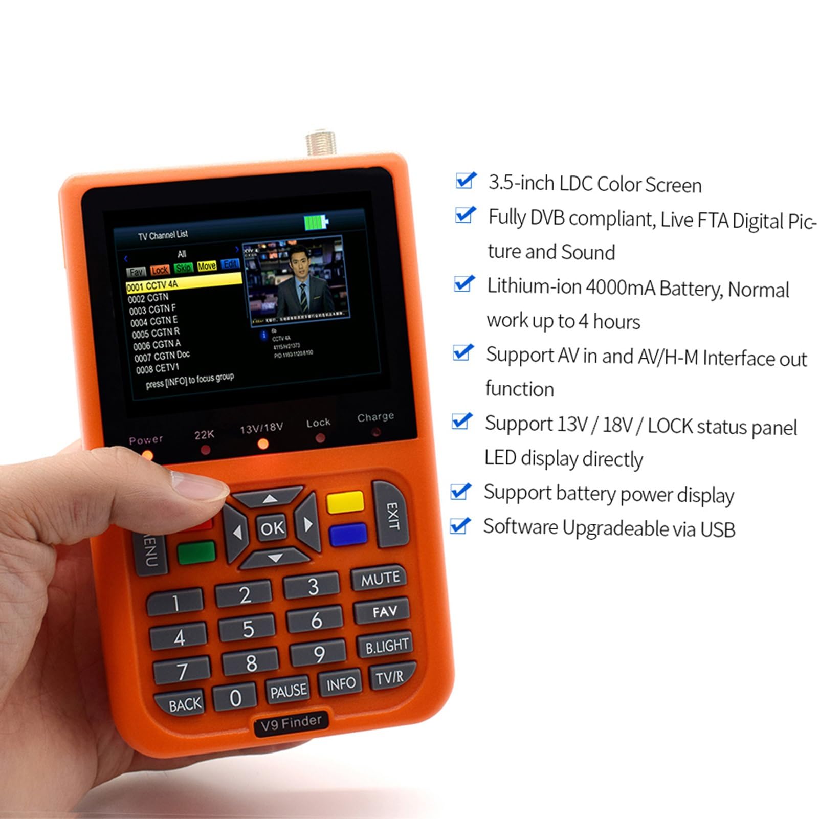 V9 Finder, rilevatore satellitare digitale, LCD, di segnale, misuratore, 3 Localizzatore di segnali