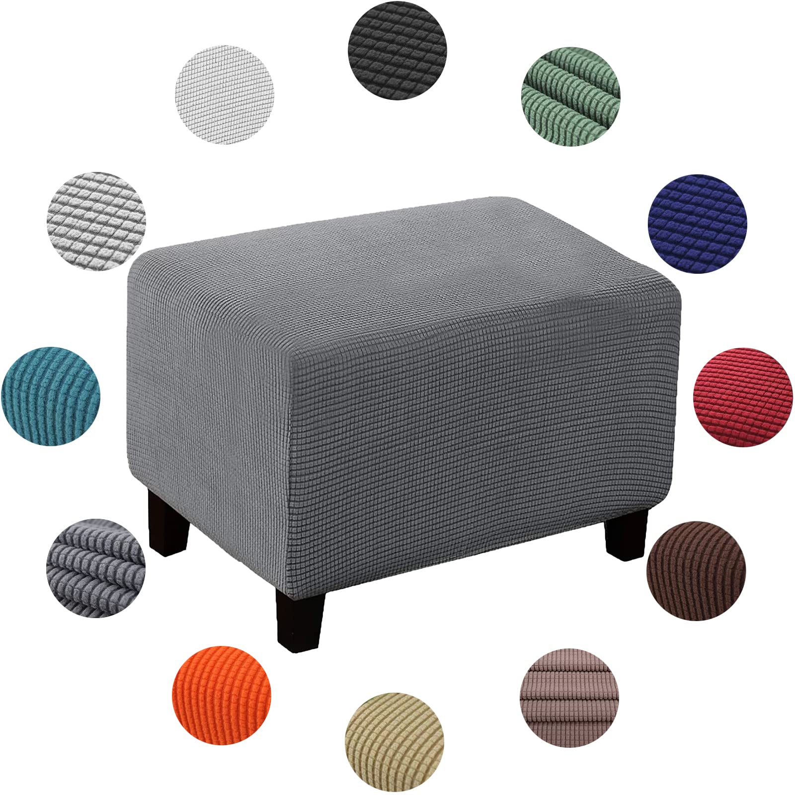 XJKH Stretch Footstool Slipcover - Soft Yellow Square Ottoman Cover for Living Room - Washable Pouffe Protector - S Size