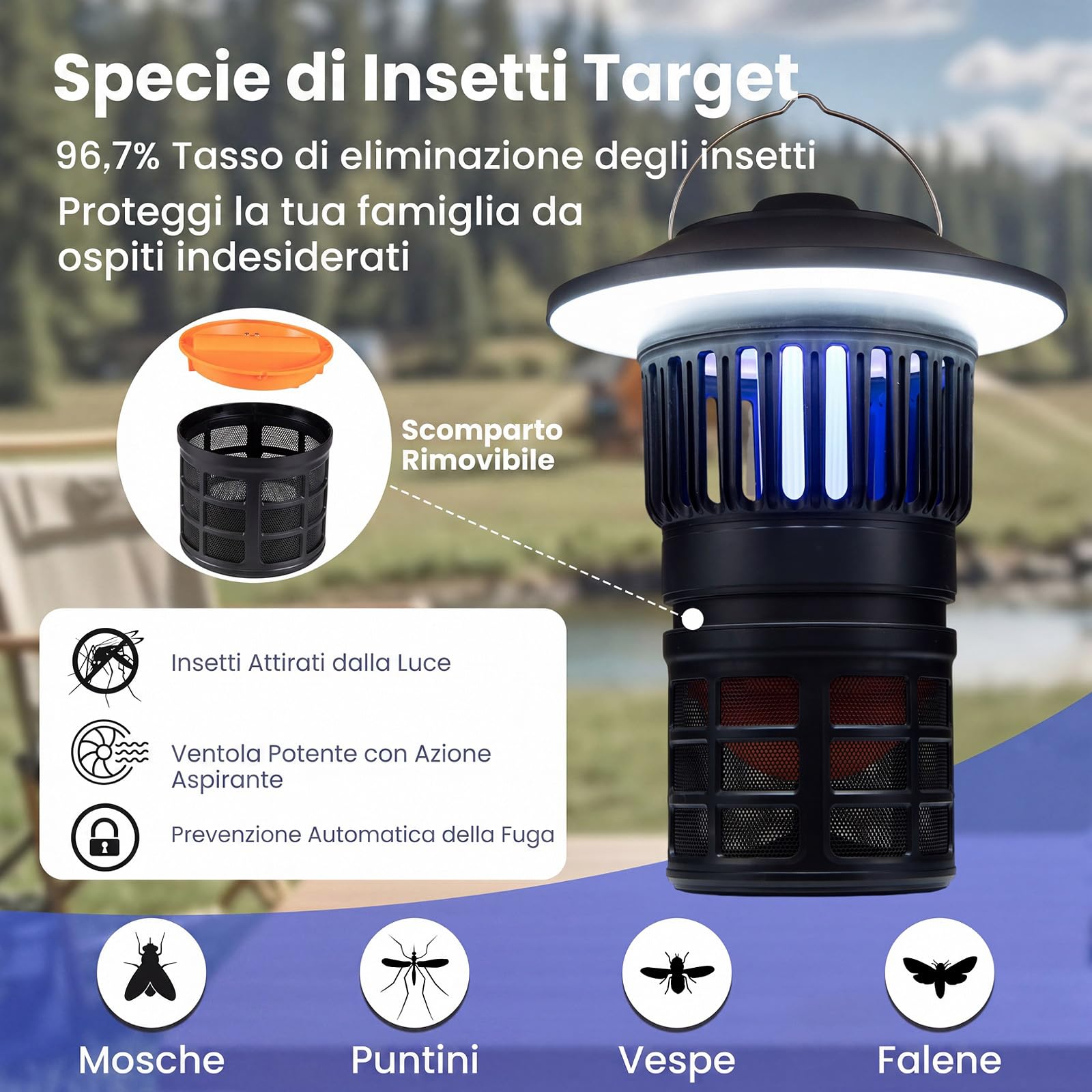 RELAX4LIFE Lampada Antizanzare Elettrica, Luce Regolabile | Zanzariera Ricaricabile e Impermeabile IPX4, Trappola Silenziosa Ammazza Zanzare e Mosche, Portatile per Interno e Esterno