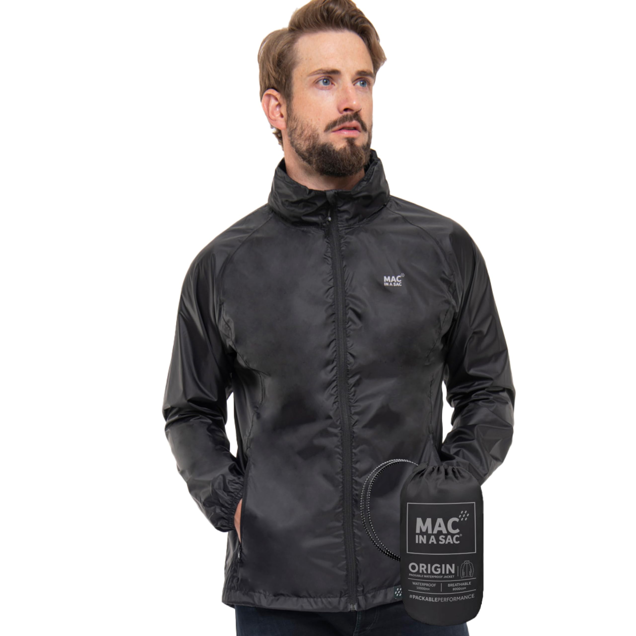 Mac in a Sac - Origin II - Waterproof Packable Jacket for Men & Women - Jet Black - XXL