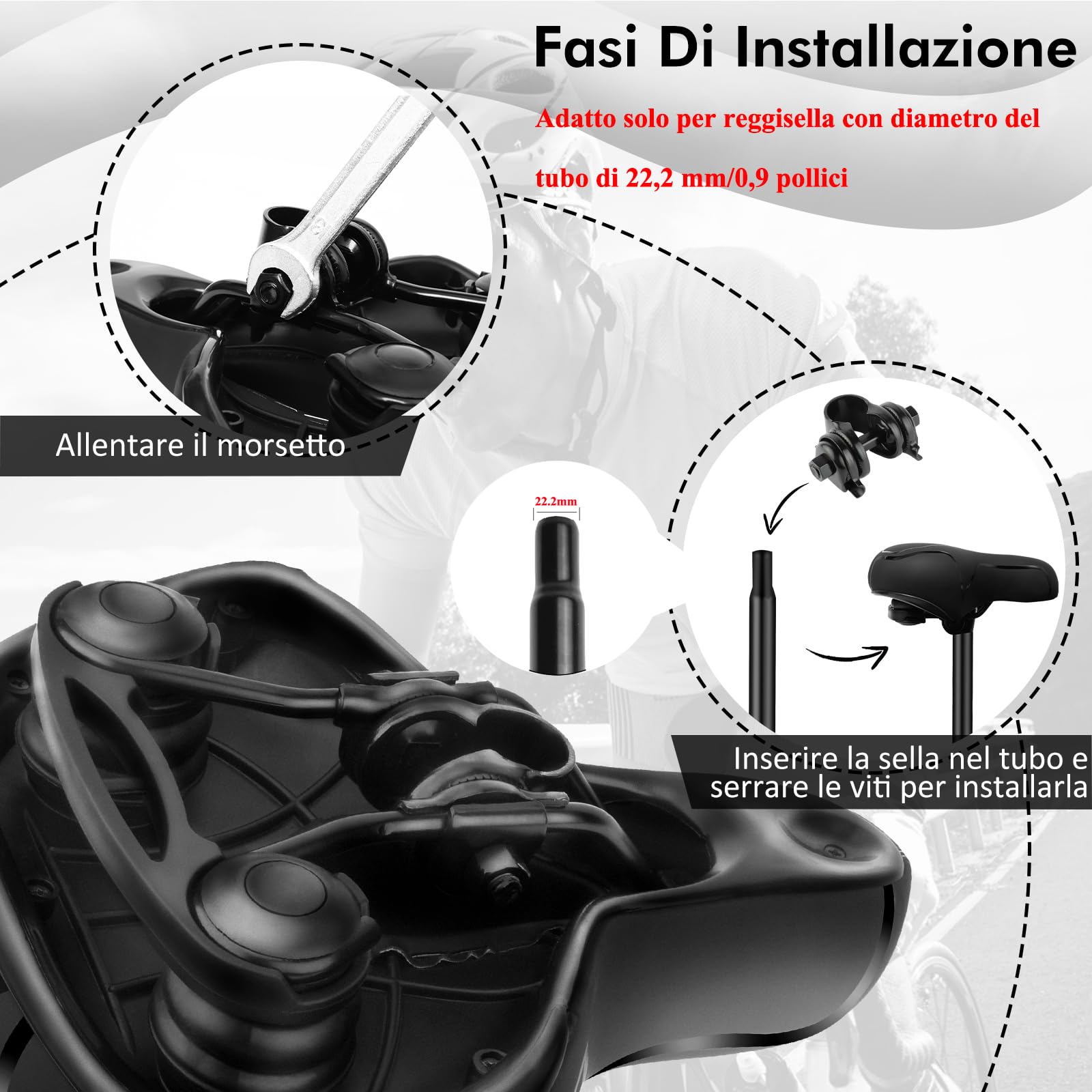 Homoto Sella Bici con memore imbottito,Sella Bici Da Corsa, rivestimento impermeabile per bici da corsa urbane, per uomo e donna (Nero)