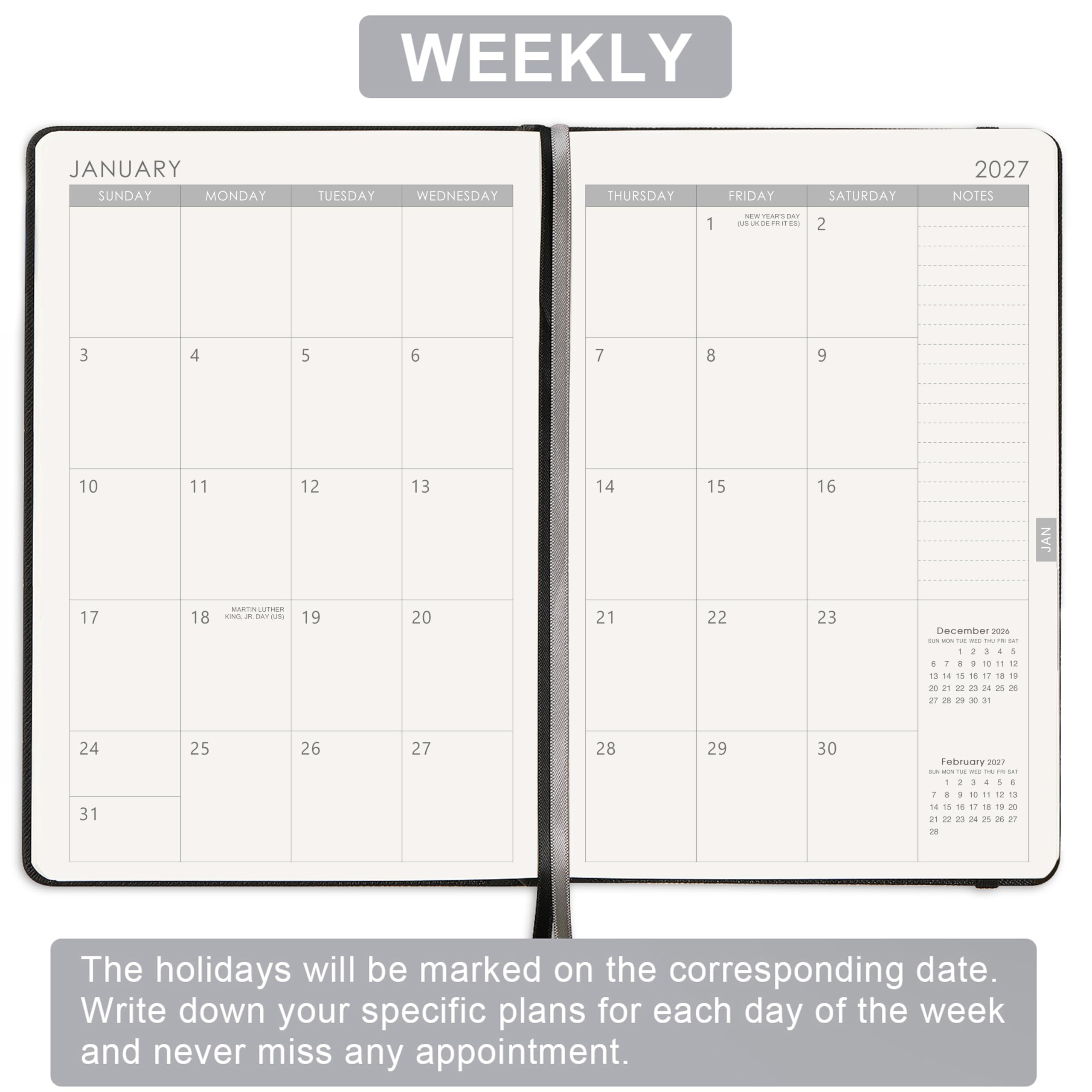 kalender 2020 A5, Terminplaner 2020 Taschenkalender mit Ledereinband und Stiftschlaufe und dicken Papieren, Innentasche und 88 Notizseiten im Geschenkkarton
