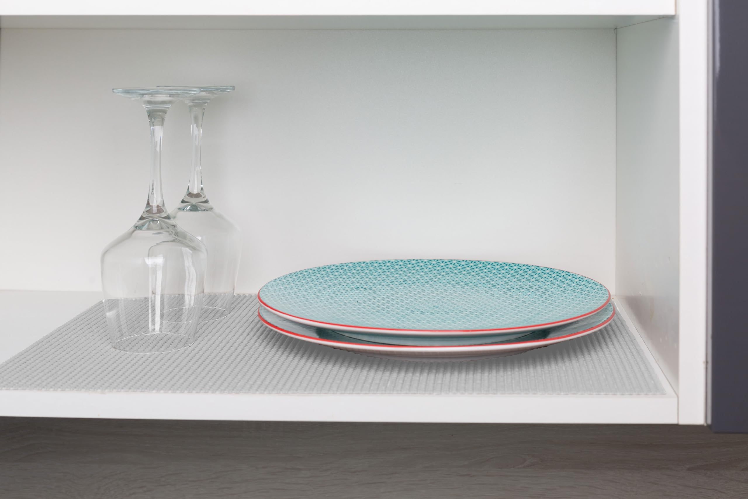 Tappetino Antiscivolo, Rivestimento per Cassetti Cucina, Weewam 45 x 400 cm (XXL) Rotolo Antiscivolo EVA non Adesivo, Fodera Protezione Mobili Armadio Ripiani Bicchieri Scarpiera – Grigio Chiaro