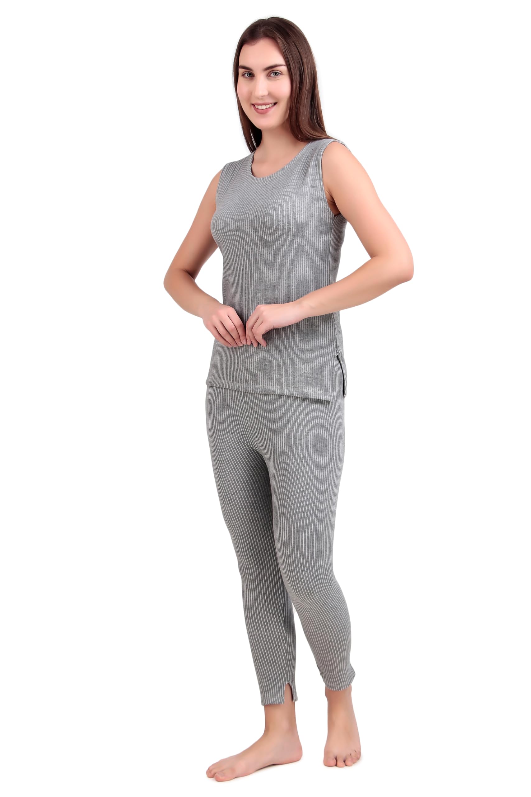 HAP Women's Quilted Thermal Set : Sleeveless Top + Trouser (Light Grey) - Image 2 thumbnail