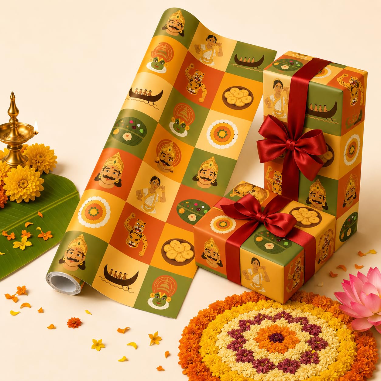 PACO Gift Wrapping Art Paper Pack of 5 (51cm x 76 cm, 100 GSM) with Onam Designs | Ideal for Gift Packing for Onam.Wrapping & DIY Crafts-image-26