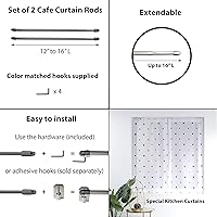 Vista 2 de Barra de cortina pequeña ajustable de 12 a 16 pulgadas, juego de 2 cromados