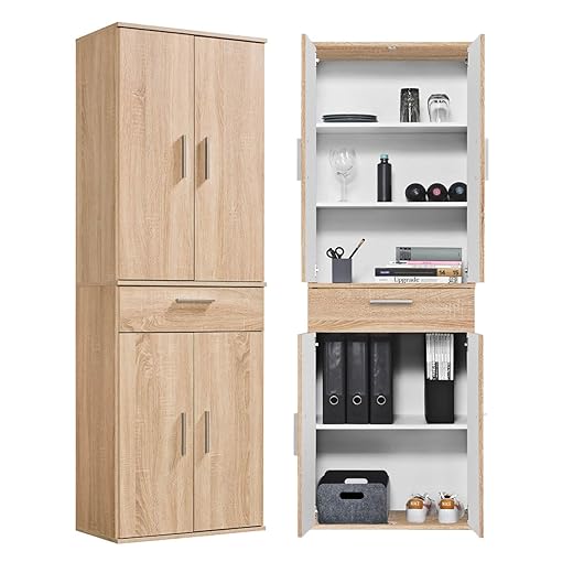mokebo® Mehrzweckschrank 60cm Breite mit Schubladen 'Der Praktische', Büroschrank groß, Schuhschrank hoch, Garderobenschrank in Sonoma Eiche, Vorratsschrank & Apothekerschrank Küche in braun
