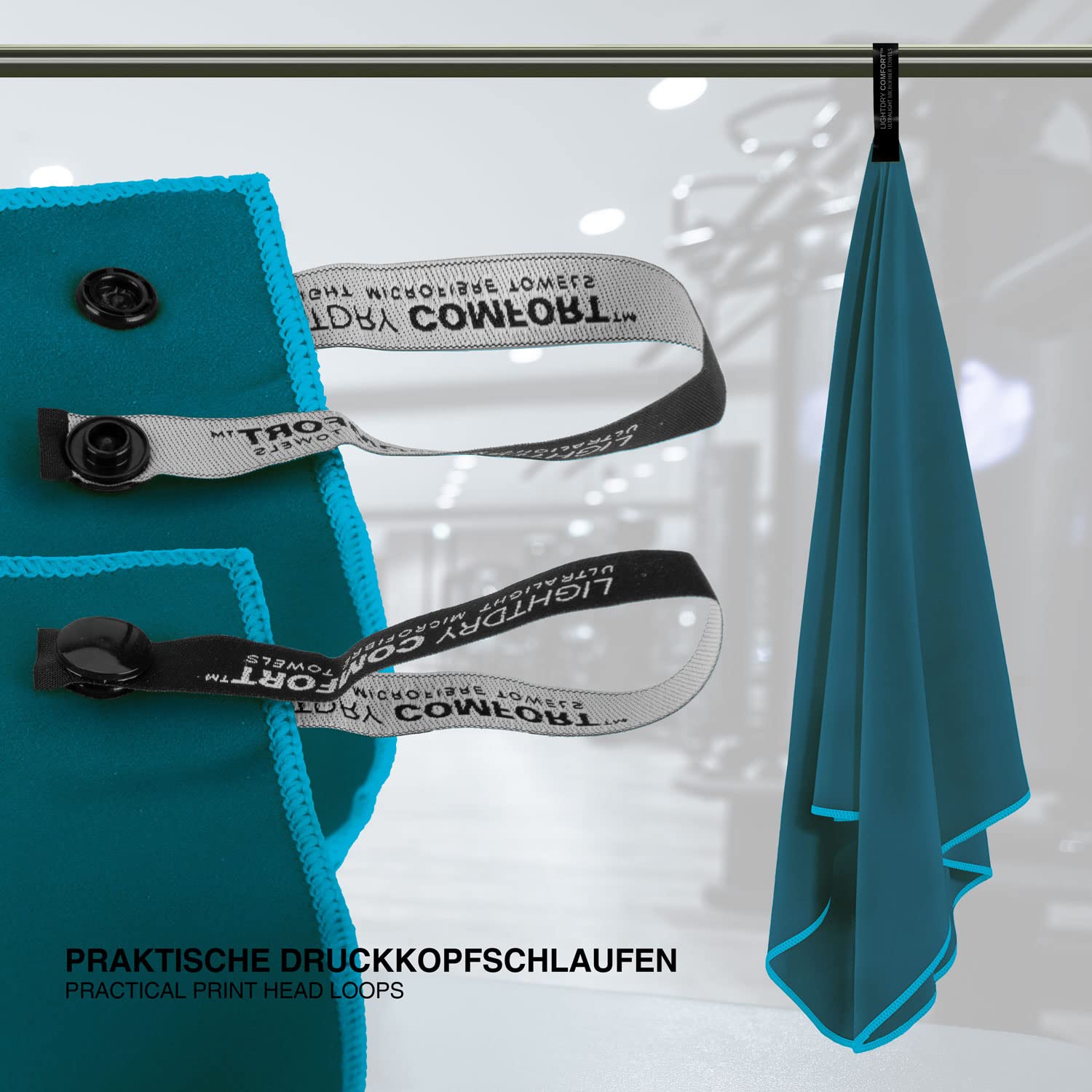 Mikrofaser Sporthandtuch – saugfähig, schnelltrocknend, 120x50 cm | Reisehandtuch & Fitnesshandtuch – kompakt verpackt in Reißverschlusstasche, antibakteriell, Blau