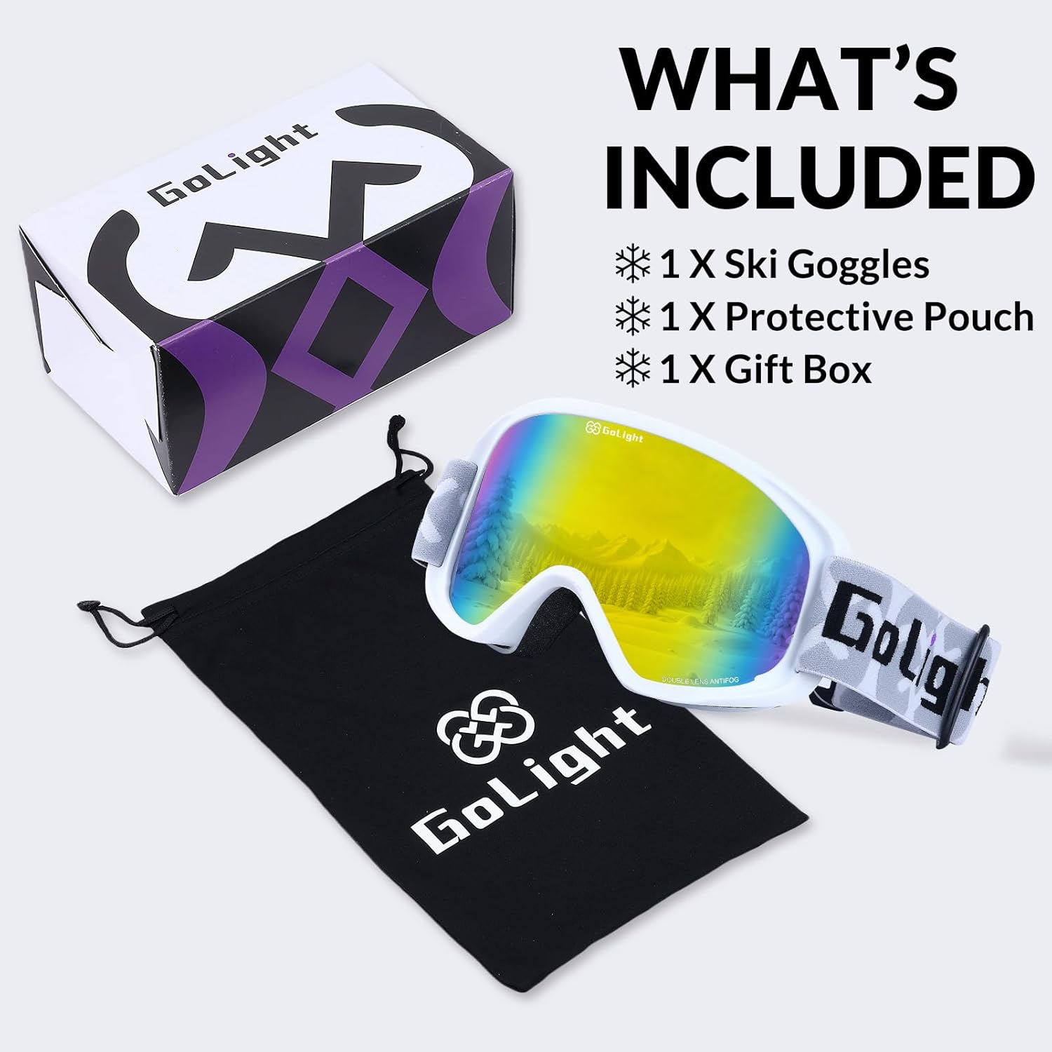 GoLight Youth, Teen & Small-Face Adult Ski Goggles – Safe Fit for Small Faces, Anti-Fog Lens & UV400 Full Protection