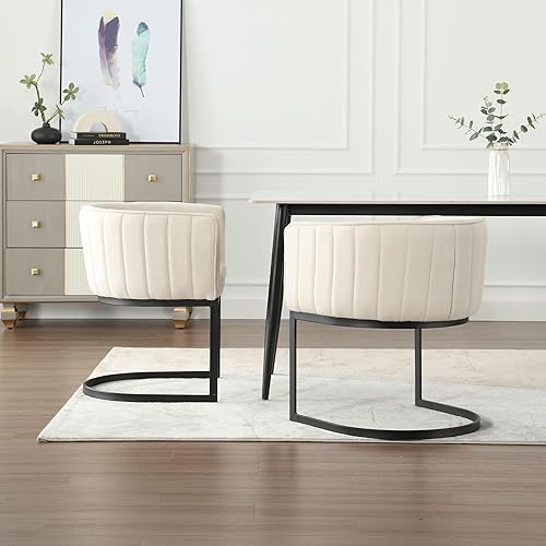 Miniatura 45 de Juego de 2 sillas de comedor modernas de terciopelo contemporáneas para cocina y comedor con brazos, sillas tapizadas de barril con marco de metal