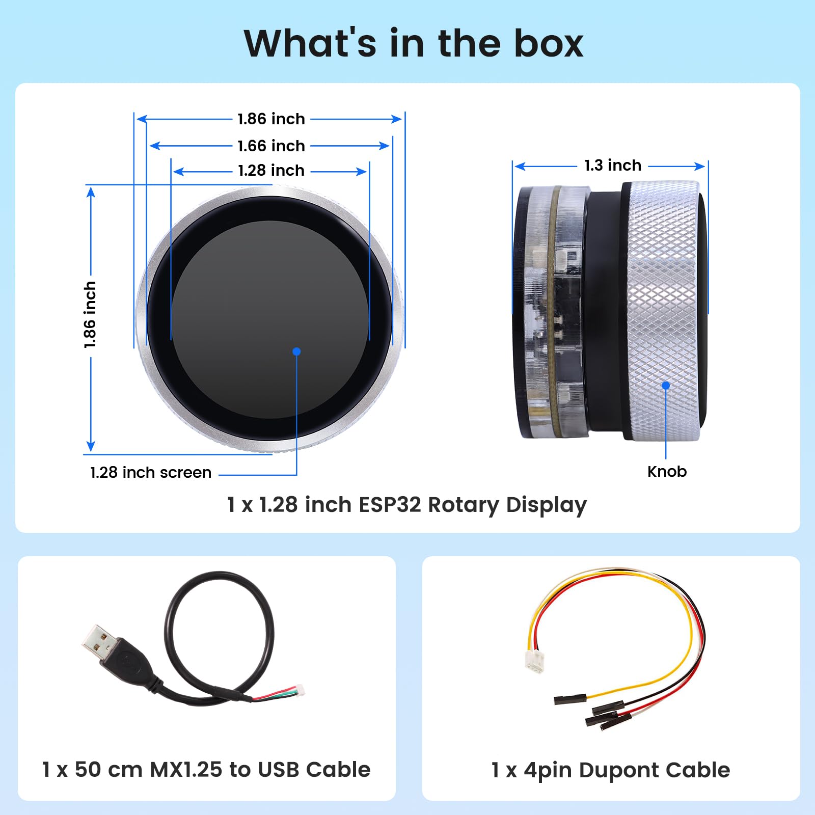 ELECROW ESP32 Rotary Display 240x240-1.28 Zoll HMI IPS Round Knob Touch Display Development Board, 2.4G WiFi und BLE Capacitive Touch Screen Kompatibel mit Arduino IDE und The LVGL Library, Silber