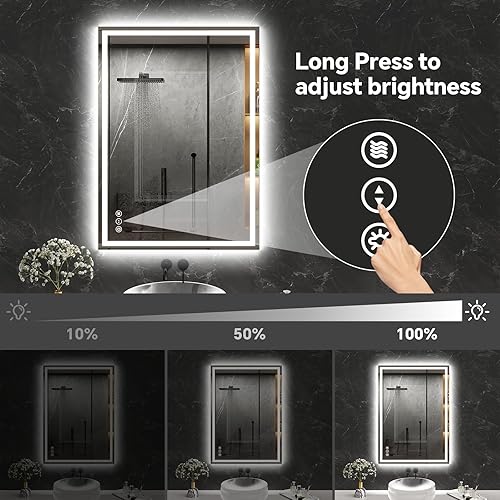Miniatura 3 de Espejo de baño LED de 24 x 32 pulgadas, espejo de baño antivaho con luces, espejos de tocador iluminados montados en la pared, regulable,