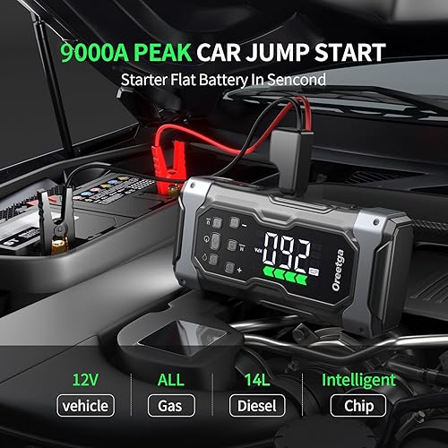 Miniatura 2 de Arrancador de coche mejorado de 9000 A con compresor de infladordeflador, cargador de caja de arranque portátil 9 en 1 (todo a gas14L diesel) Combo