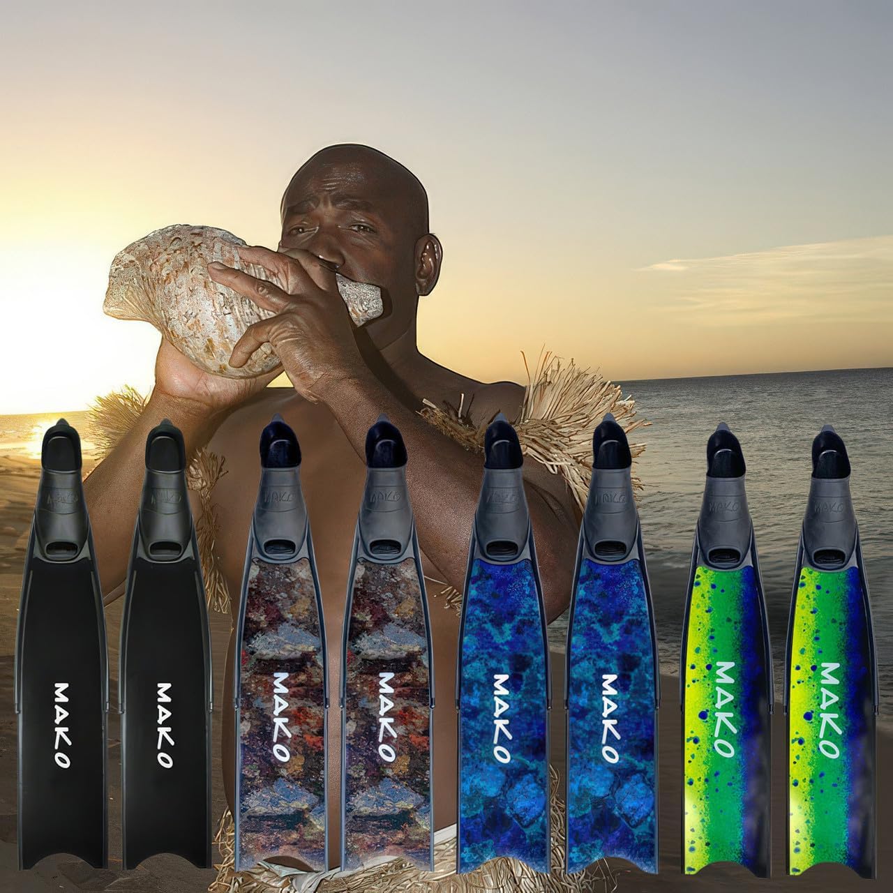 MAKO Big Kahuna Freedive Fins – Size 14-15 Long Blade Freediving Fins – Built for Big Divers with Large Feet – South African Fiberglass Blades – Extra Wide Foot Pocket – Available in Soft or Medium