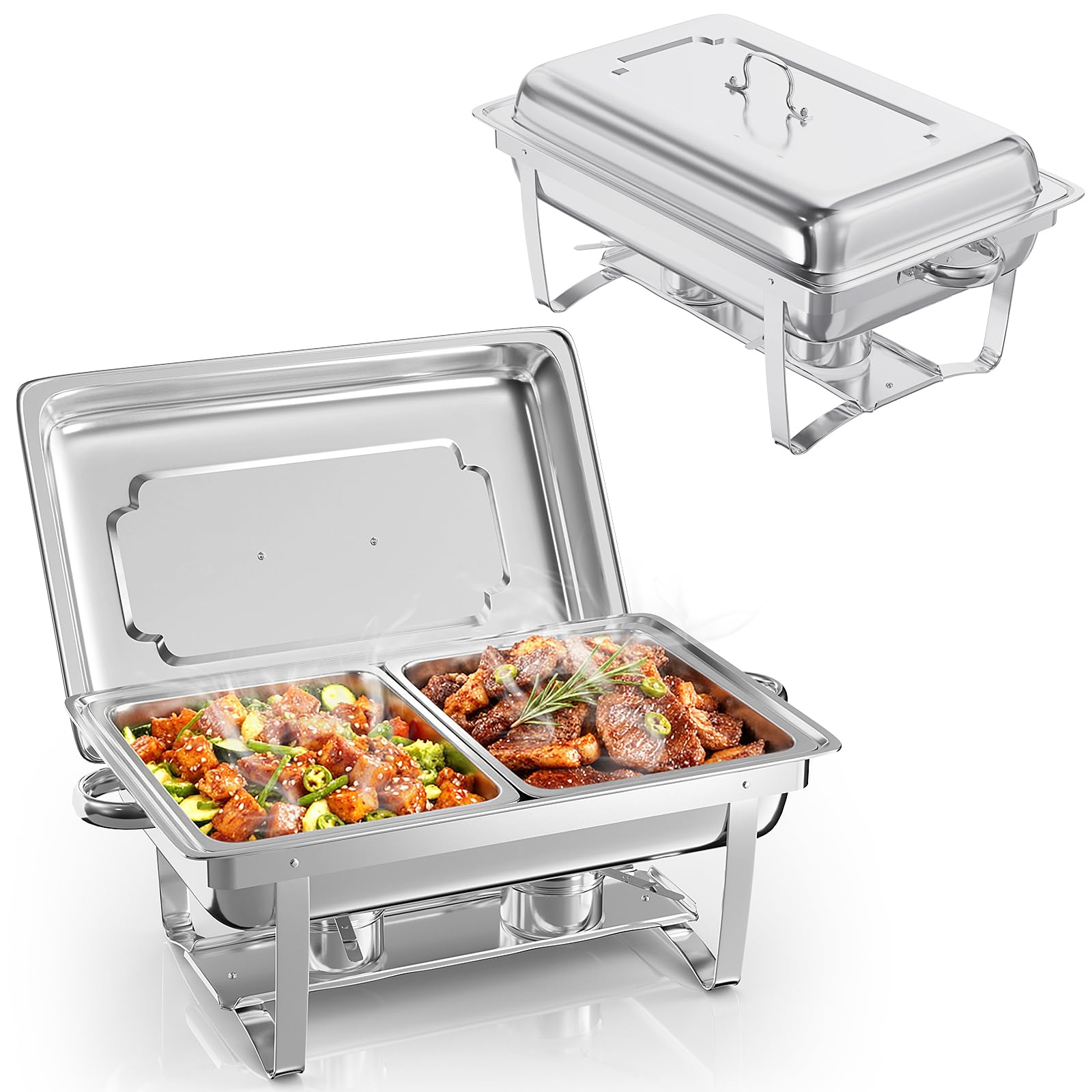 TLGREEN 2 Pezzi Set Buffet Scaldavivande 2X9L, 4 Contenitori GN 1/2, Chafing Dish Buffet in Acciaio Inox, Piastra Scaldavivande per Catering, Matrimoni, cene, Buffet, Feste di Natale e Scuole.