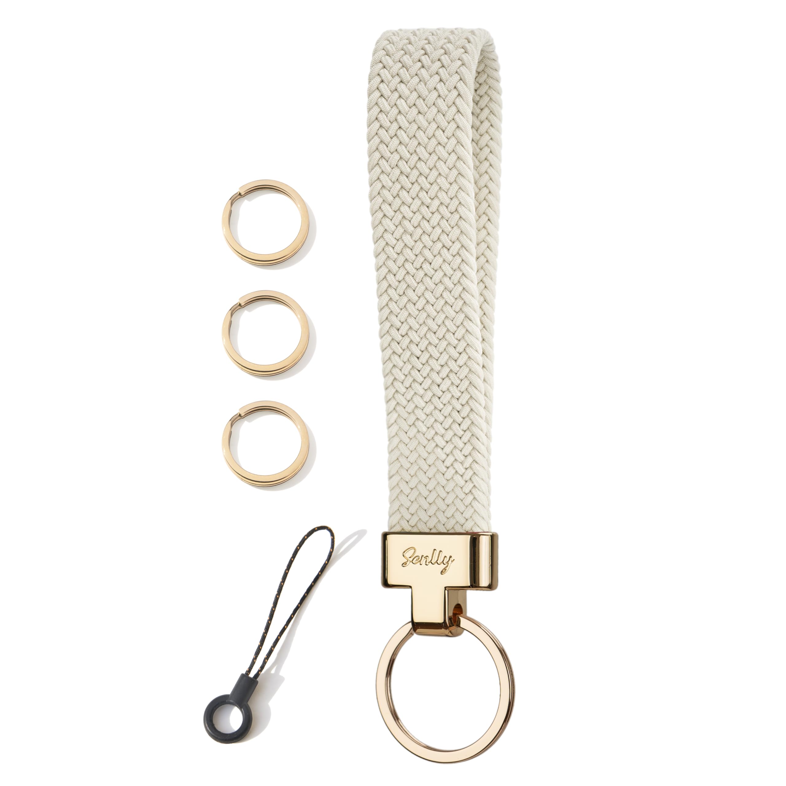Senlly Unisex R001a Beige Wristlet Lanyard, Stretchy Keychain Holder, Original Elastic Anti-Drop Design Keyring