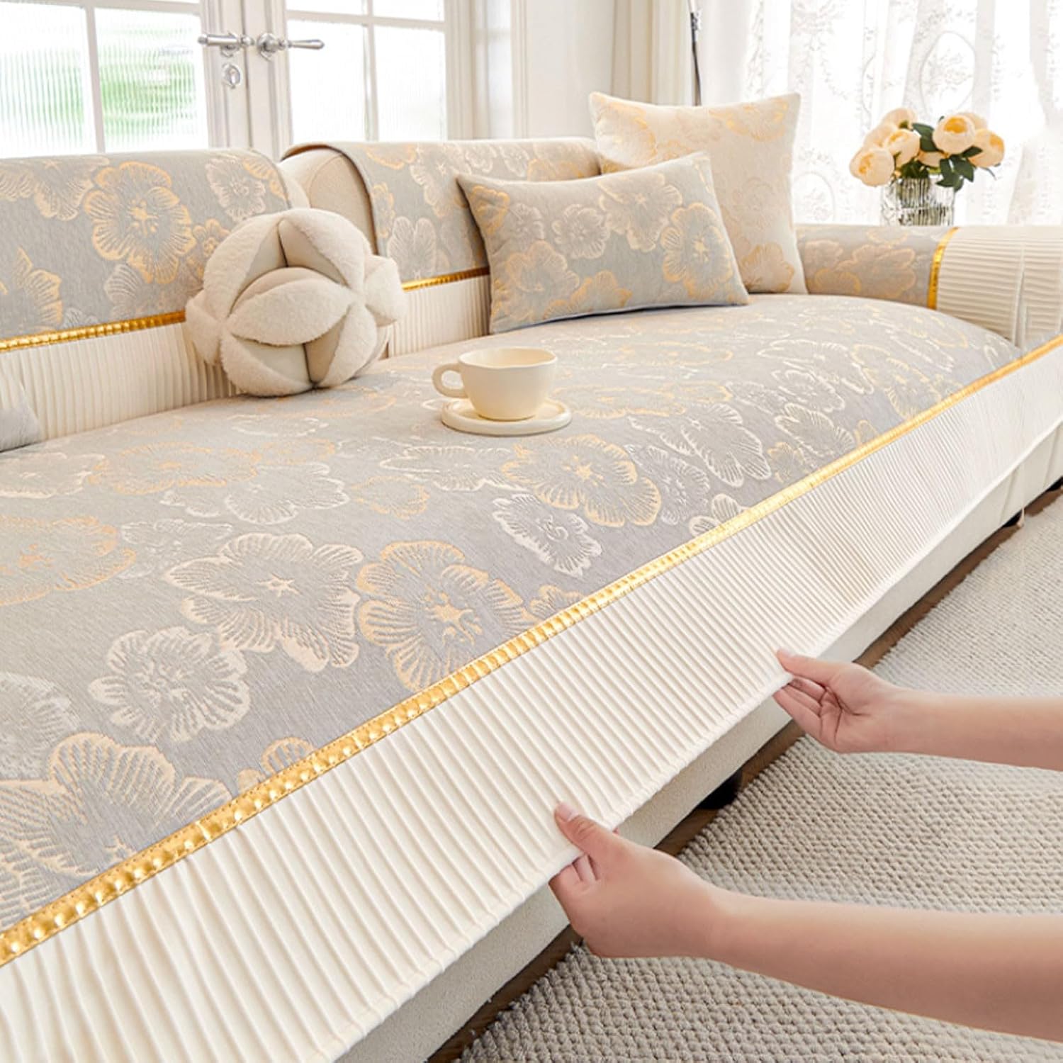 Non-Slip Couch Cover, New Sofa Washable - Soft Chenille Fabric Covers 1 2 3 Seater, Seat Slipcovers Furniture Protector for Living Room(Grey,110 * 240cm)