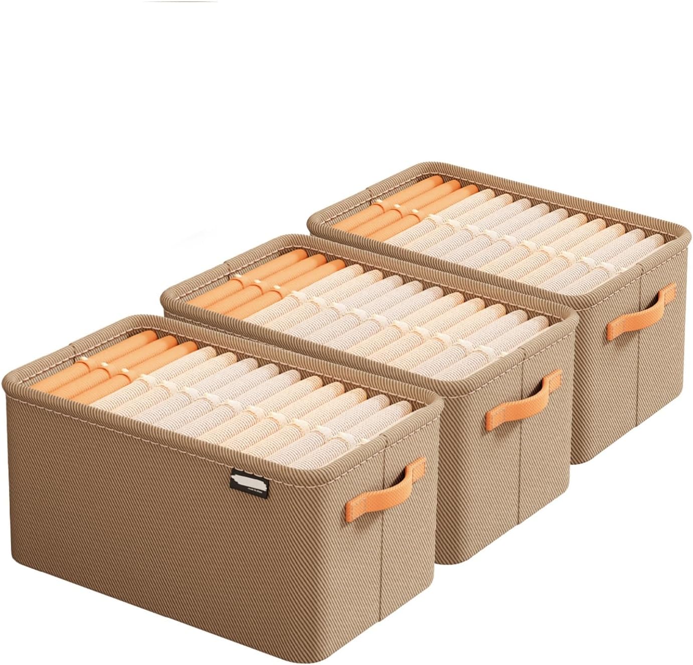 Multi-Functional Folding Wardrobe,Foldable Drawer Storage Boxes with Handles,Suitable for Organizing Household Clothes and Toys (Khaki,3pcs L)