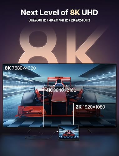 Miniatura 2 de JSAUX Cable USB C a HDMI 2.1 de 6.6 pies 8K a 60 Hz 4K a 240 Hz, cable de aluminio tipo C a HDMI de ultra alta velocidad, Thunderbolt 43 a