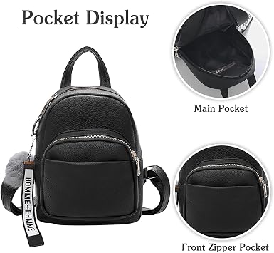 Fashion Mini Backpack Ladies Daypack Small Rucksack with Pompom Women PU Leather Backpack Purse for Travel Dating Shopping Pink
