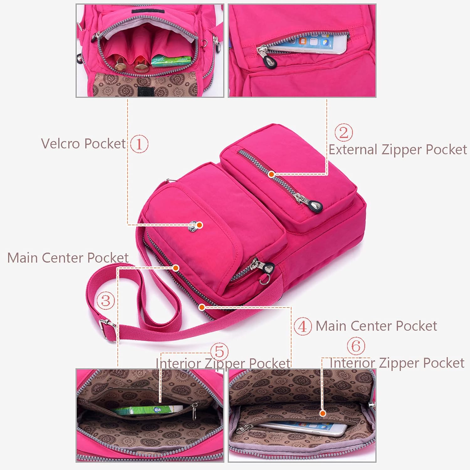 KARRESLY Women Crossbody Bag Shoulder Handbags Small Nylon Purse Waterproof Multi Pockets Bags