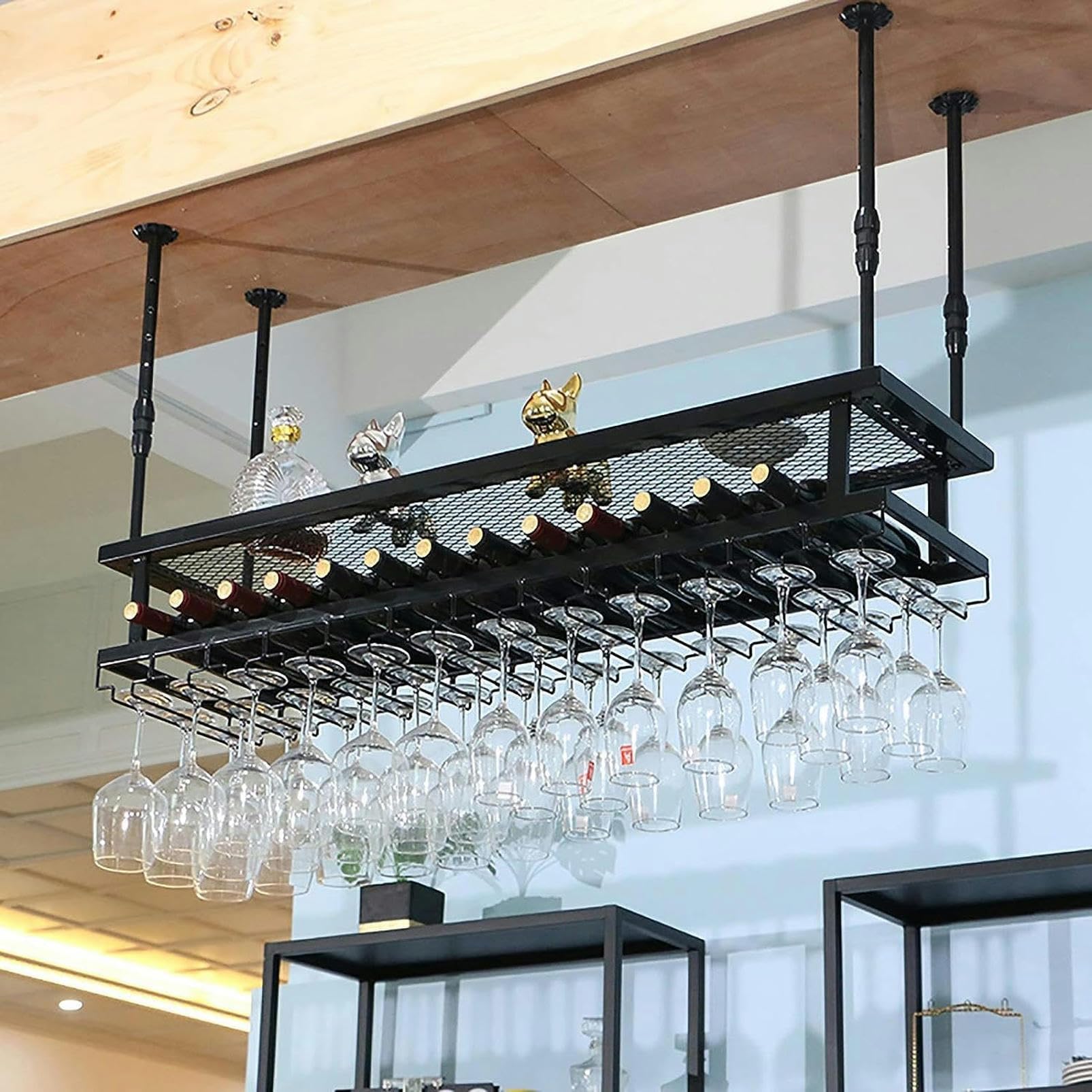 Casier à vin de plafond en fer forgé suspendu porte-verre réglable