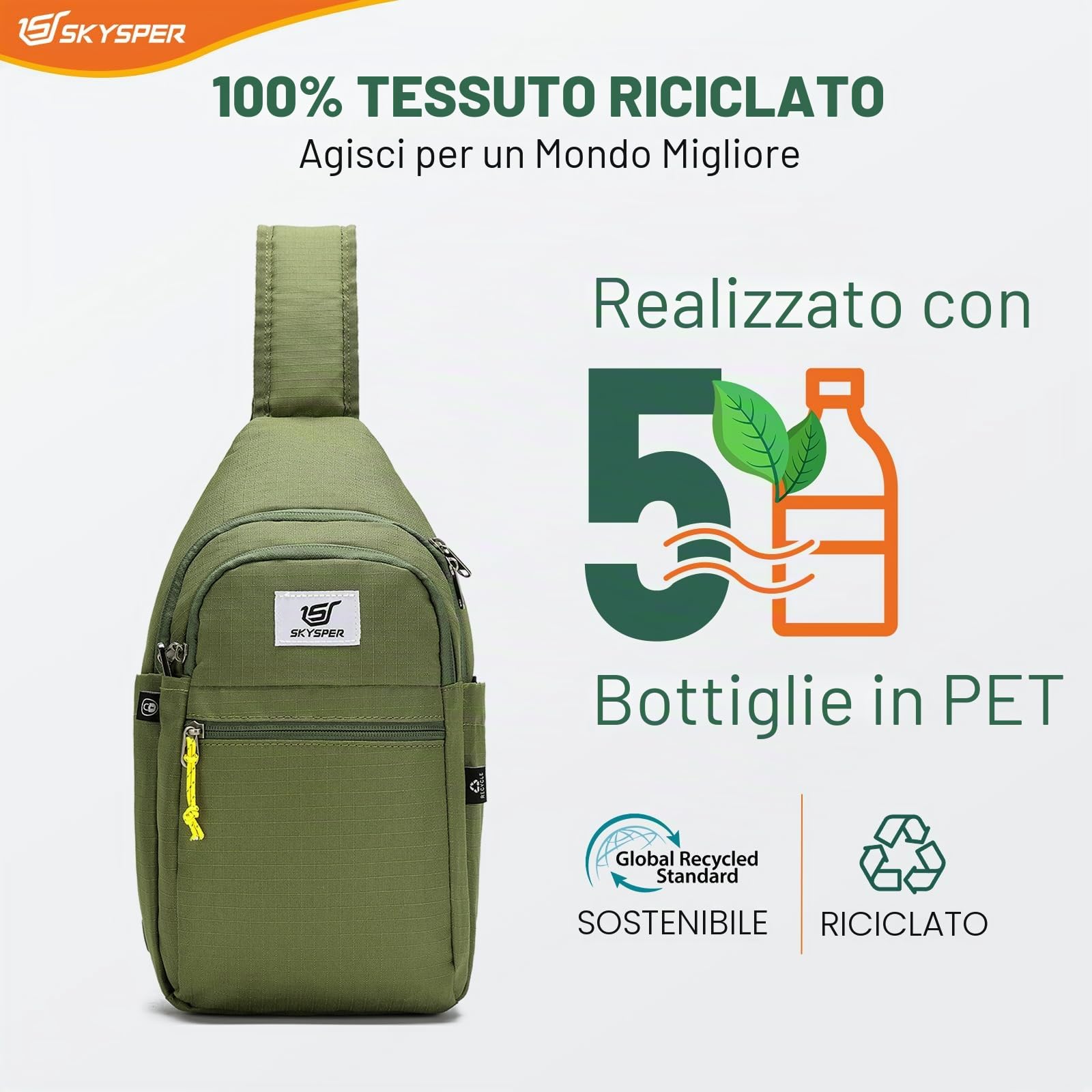 SKYSPER Zaino Monospalla Uomo Antifurto Borsa a Tracolla per Donna Uomo Piccolo Sling Bag Sportivo Crossbody Borsello Zaini da Viaggio Trekking