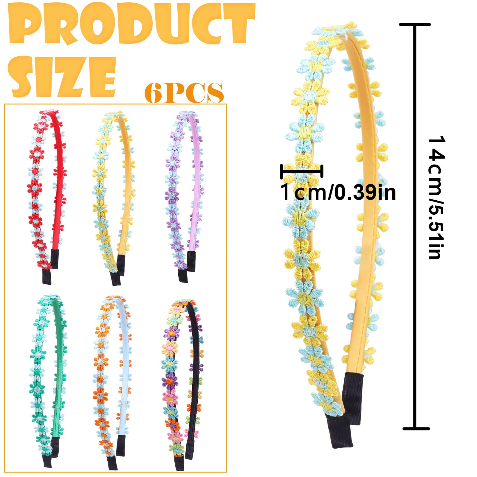 WUERKIYA 6Pcs Flower Crown Headband, Daisy Flower Wreath Headband Hair Band, Headpiece Multicolor Boho for Women Girls - Image 2