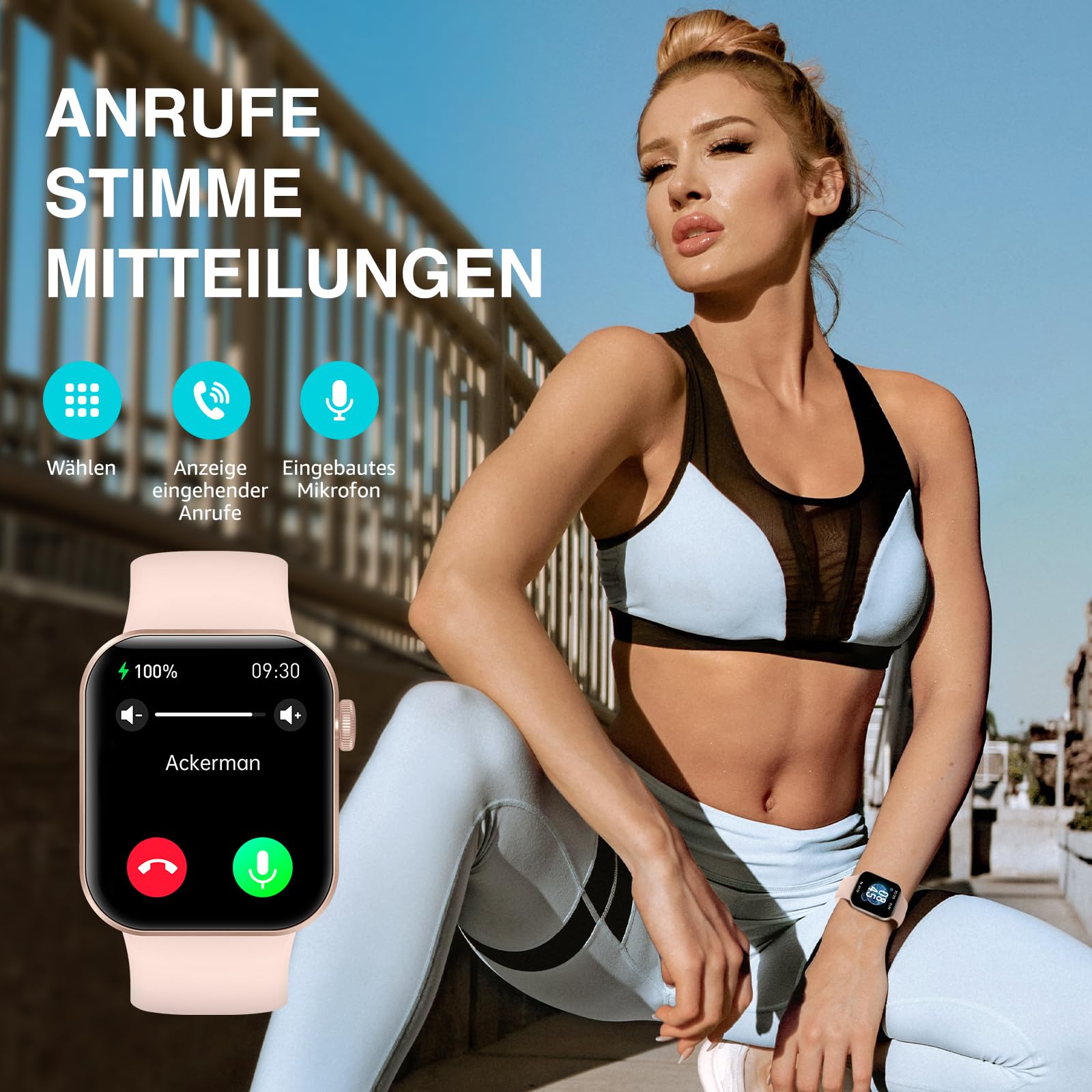Montre Connectée Femme Homme avec Appels Bluetooth, 1.85" HD Smartwatch avec 140+ Modes Sportifs, Etanche IP68 Montre Connectee avec Podometre/Cardiofrequencemetre/Moniteur de Sommeil pour Android/iOS