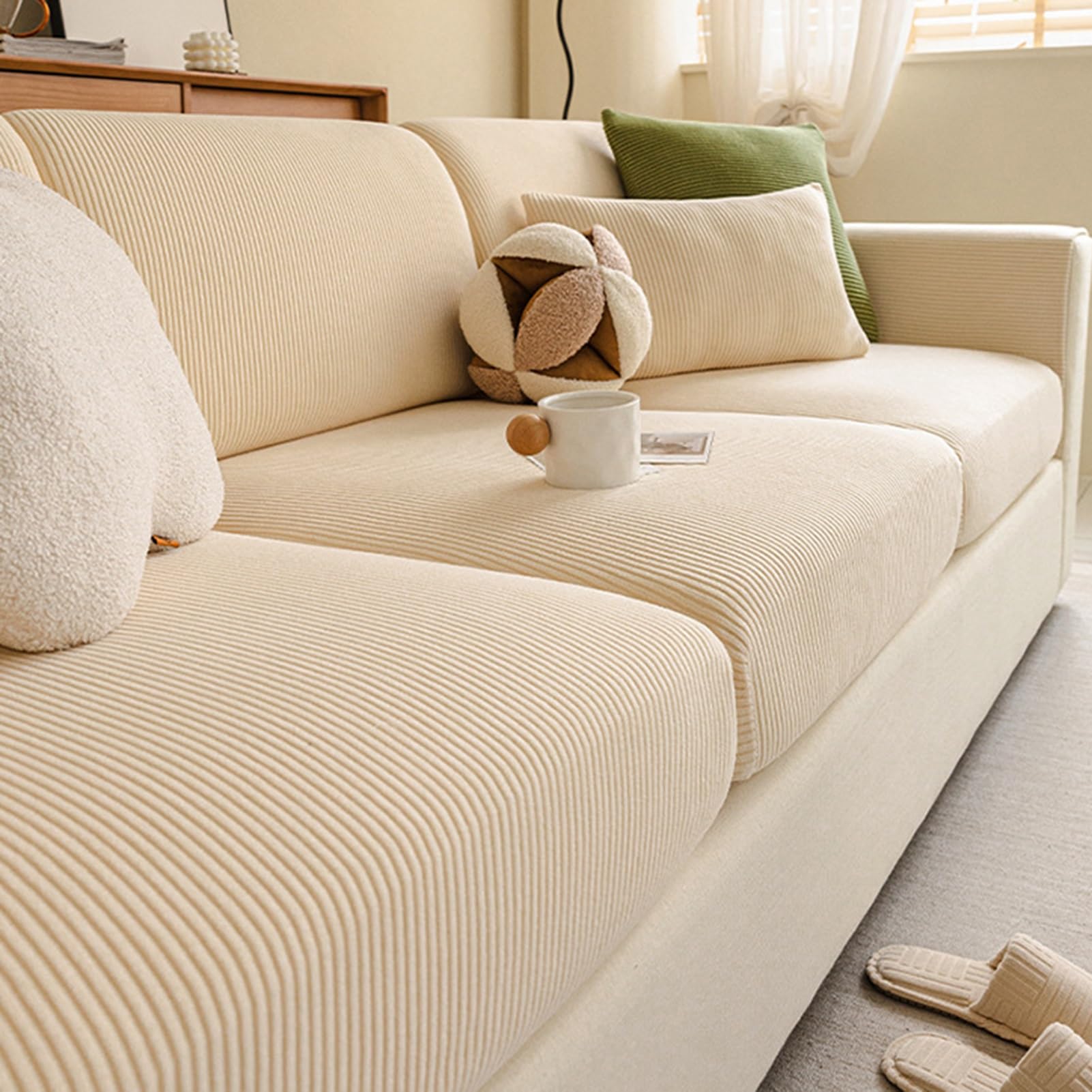 Gleedipre Flexible sofa cover Corduroy Seat Cushions Back rest protective cover For all seasons sofa fitted sheet(Beige,30-40cm x 60-80cm) — image 1