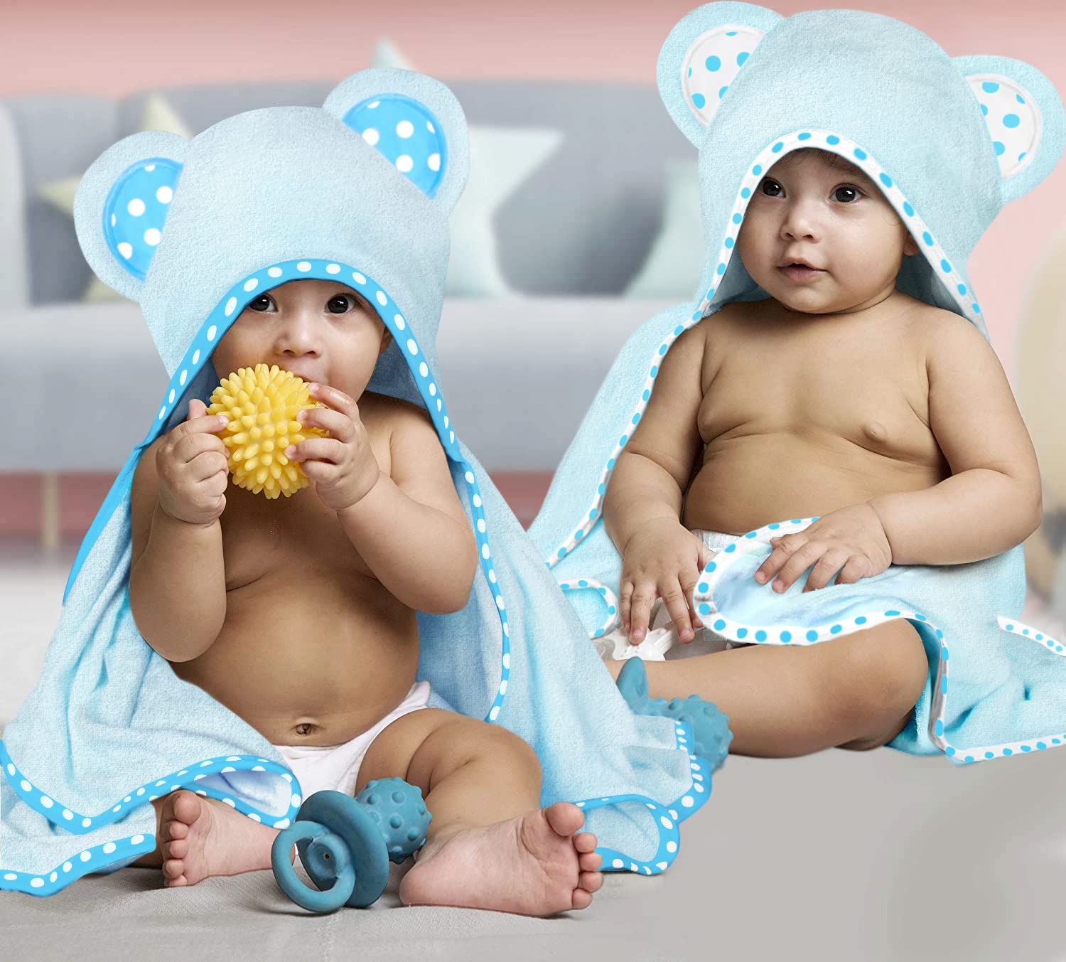 Hikyskin Set of 2 Bamboo Hooded Baby Towels – Luxurious, Large and Super Absorbent – 30 x 30 Inch – Soft and Suitable for Infants, Toddlers and Kids – 400 gsm (Blue)