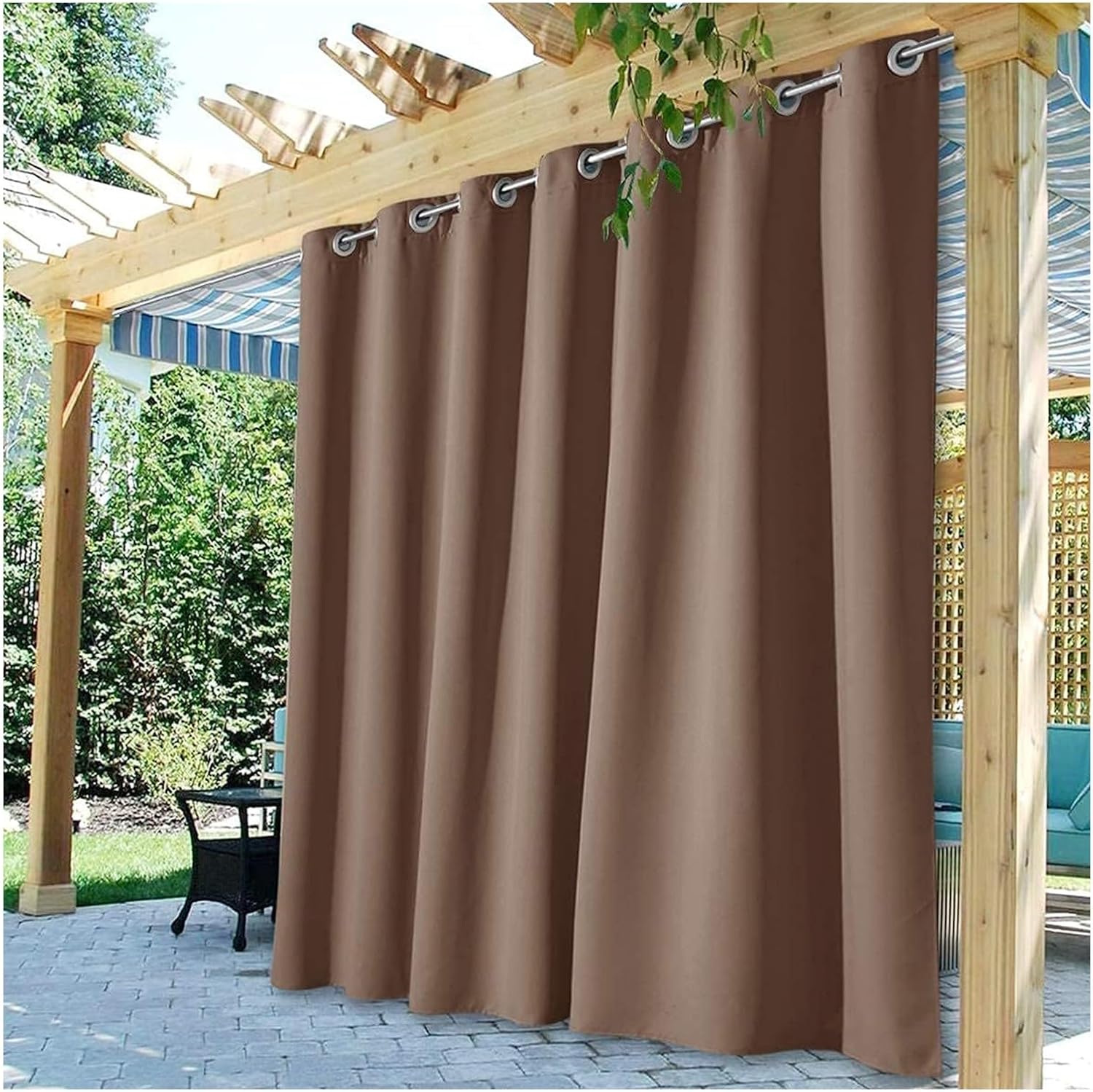 Waterproof Outdoor Curtains for Patio Weatherproof UV and Fade Resistant Outside Curtains Blackout Sun Blocking Privacy Curtain for Gazebo, Front Porch, Pergola, Cabana,1 Panel,118 * 92 inchs（W*H）
