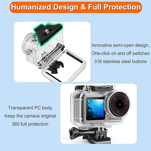 Miniatura 3 de BO&DQQ Funda impermeable subacuática compatible con DJI Osmo Action 5 ProAction 4Action 3, 164FT50M Dive Diving Housing Cover Shell with Camera