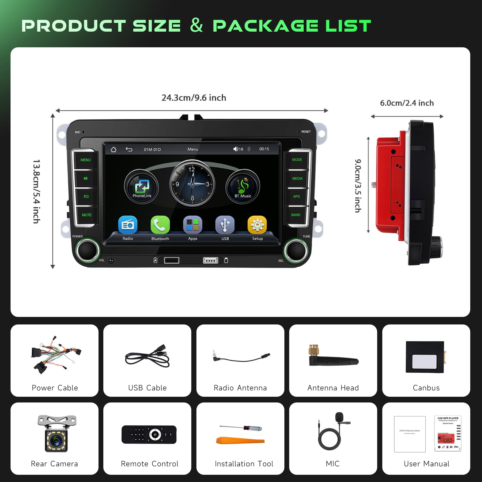 Radio de Coche para VW Golf 5 6 T5 Polo 6r Caddy Passat Touran Seat con 7 Pulgadas Pantalla, Radio Coche 2 DIN con CarPlay y Android Auto, Portátil Bluetooth con Trasera Cámara FM/Am/RDS EQ SWC