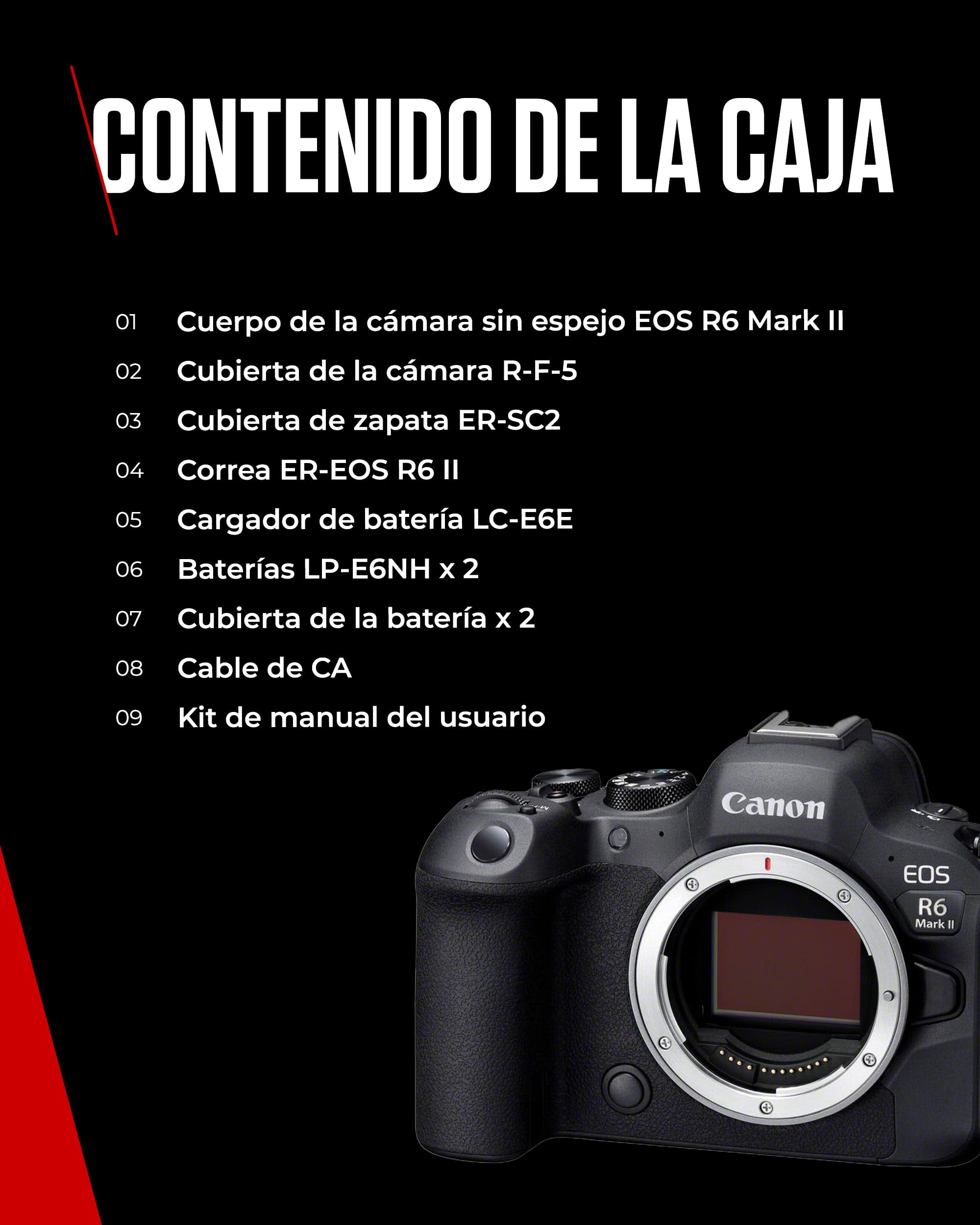 Canon EOS R6 Mark II Full Frame Mirrorless Body Solo + 2X Baterías (Kit de Batería Adicional) | 24,2 megapíxeles, 4K 60p, IS de hasta 8 Pasos y Enfoque automático Dual Pixel CMOS Auto Focus II