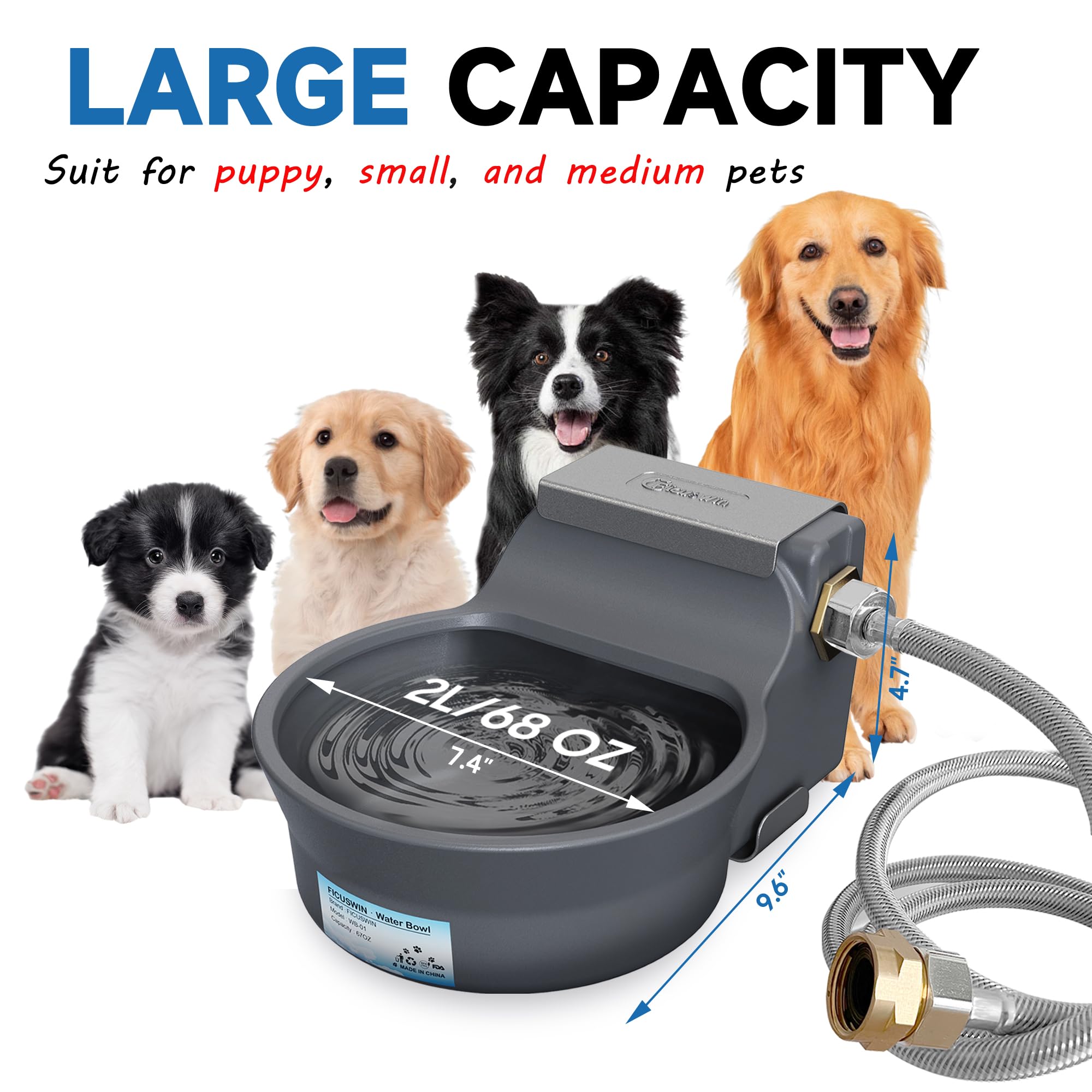 Dispensador automático de agua para perros, Bebedero cuenco grande de 67 onzas para exteriores, antivuelco